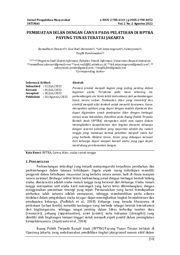 (PDF) Pembuatan Iklan Dengan Canva Pada Pelatihan DI Rptra Payung Tunas