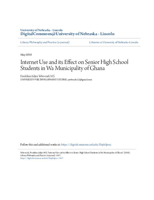 (PDF) Internet Use and its Effect on Senior High School Students in Wa ...