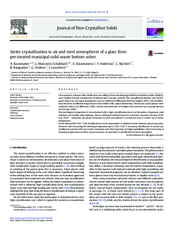 (PDF) Sinter-crystallization in air and inert atmospheres of a glass ...