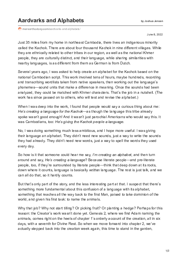 (PDF) Aardvarks and Alphabets