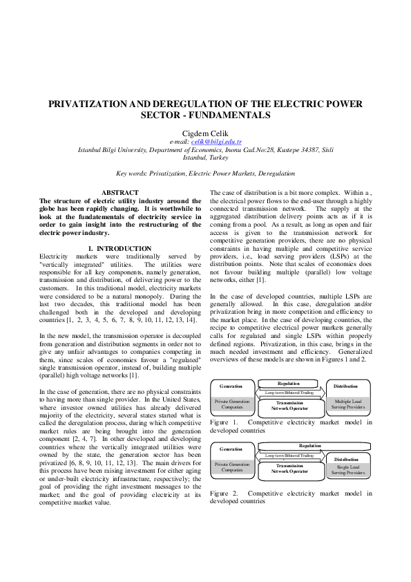 (PDF) Privatization and Deregulation of the Electric Power Sector ...