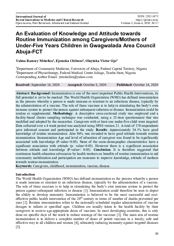 (PDF) An Evaluation of Knowledge and Attitude towards Routine ...