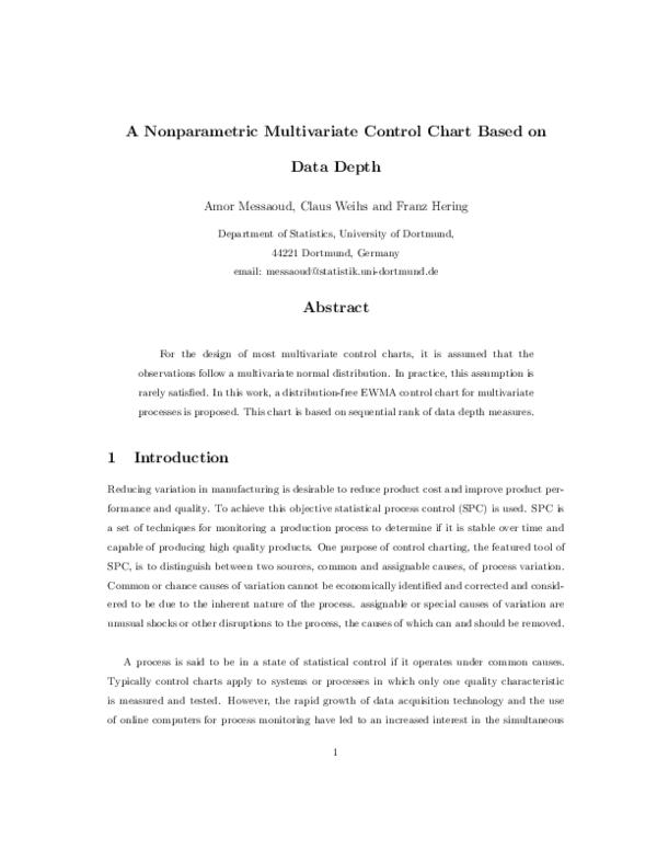 (PDF) A Nonparametric Multivariate Control Chart Based on Data Depth