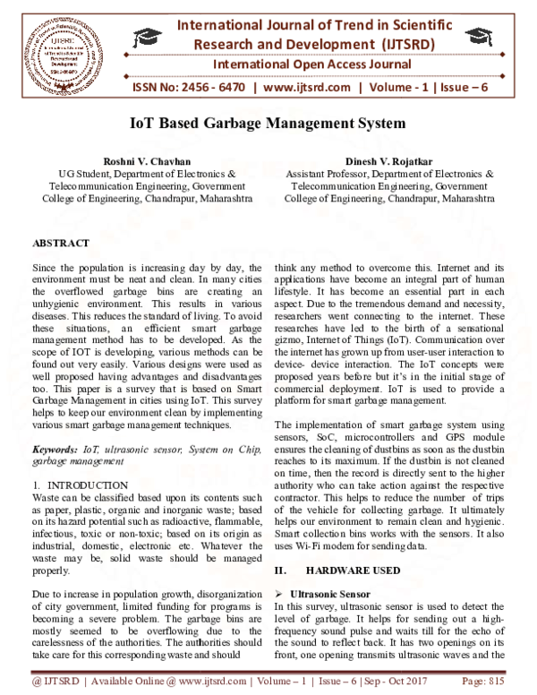 (PDF) IOT based Garbage Management System