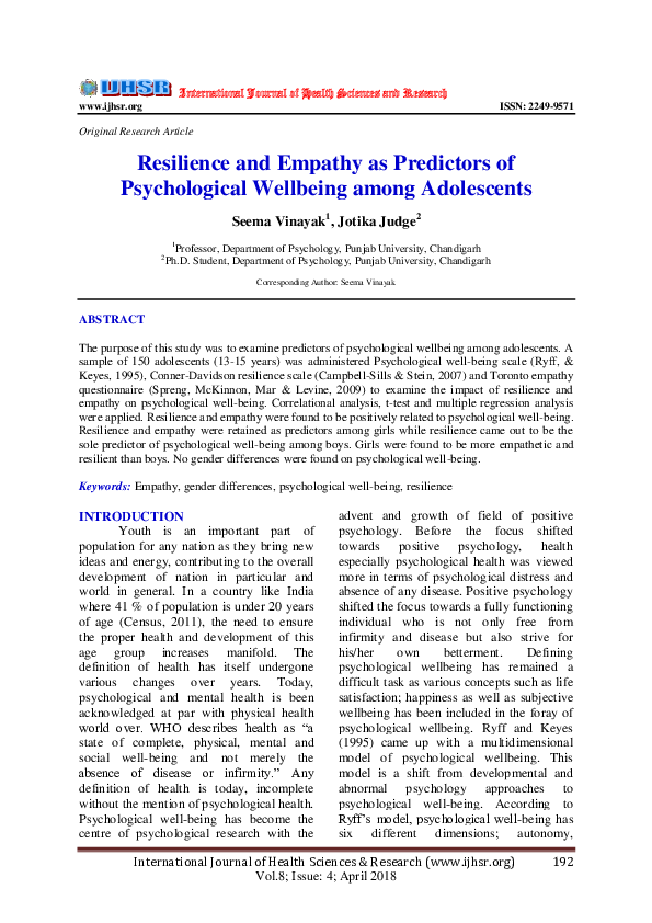 (PDF) Resilience and Empathy as Predictors of Psychological Wellbeing ...