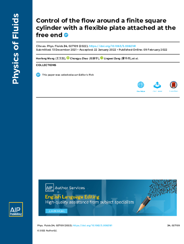 (PDF) Control of the flow around a finite square cylinder with a ...