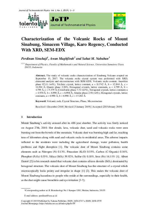 (PDF) Characterization of The Volcanic Rocks of Mount Sinabung, Simacem ...