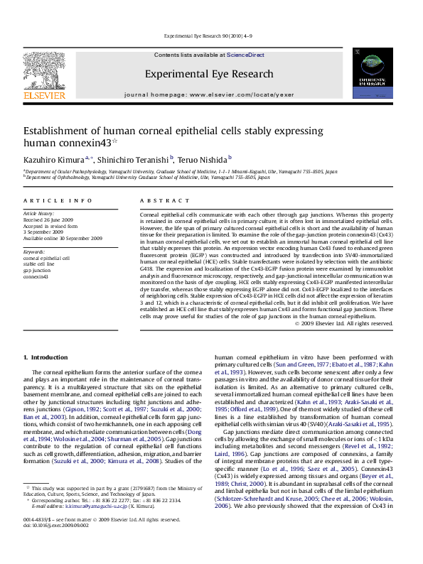 (PDF) Establishment of human corneal epithelial cells stably expressing ...