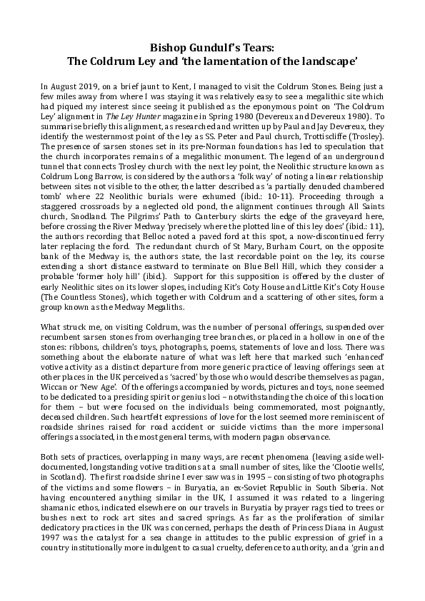 (DOC) Bishop Gundulf's Tears: The Coldrum Ley and 'the lamentation of ...