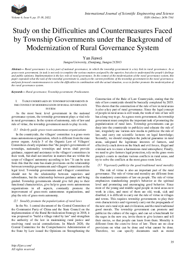 (PDF) Study on the Difficulties and Countermeasures Faced by Township ...
