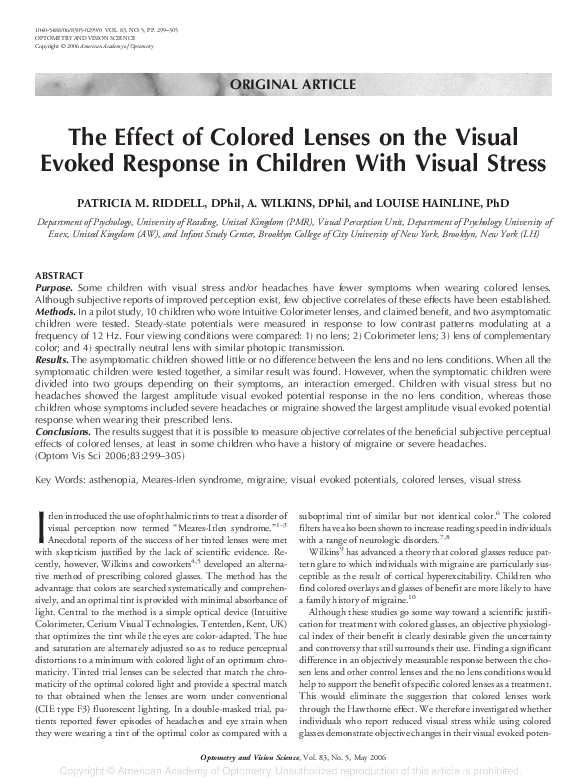 (PDF) The effect of colored lenses on the visual evoked response in