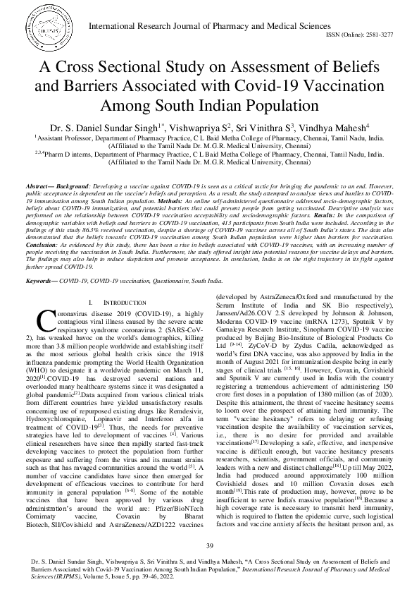 (PDF) A Cross Sectional Study on Assessment of Beliefs and Barriers ...