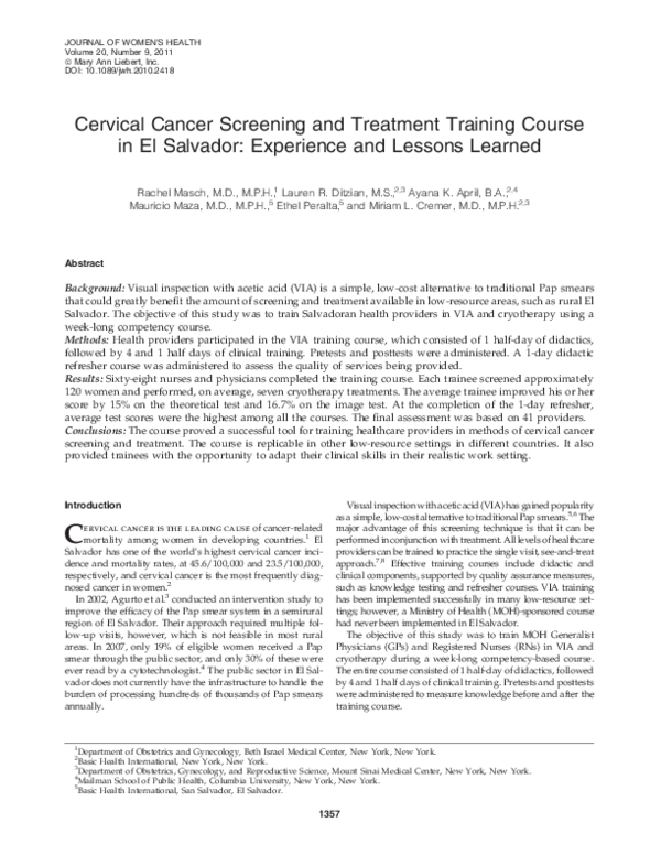 (PDF) Cervical Cancer Screening and Treatment Training Course in El ...