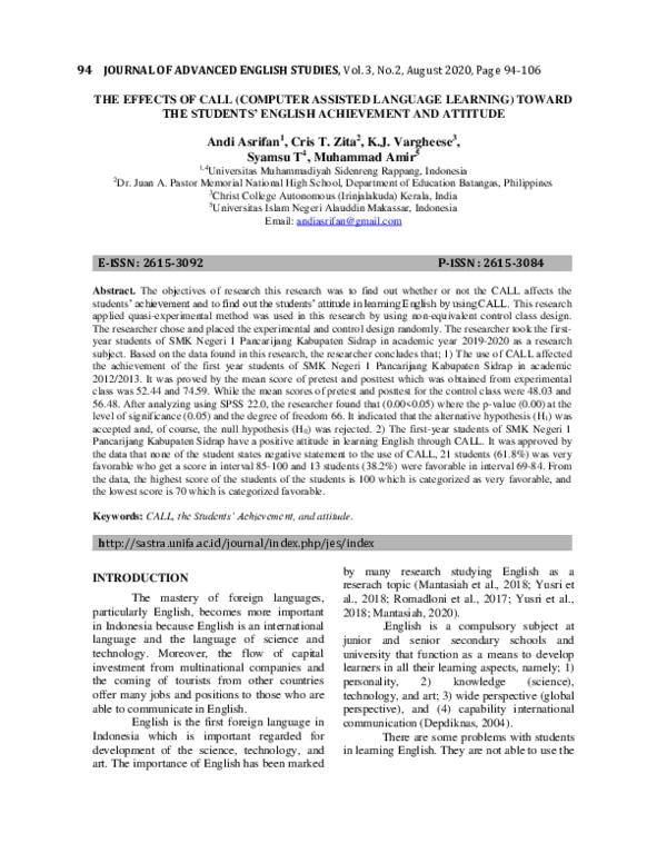 (PDF) The Effects of Call (Computer Assisted Language Learning) Toward ...