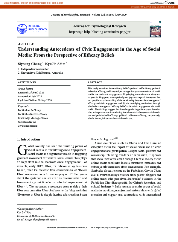 (PDF) Understanding Antecedents of Civic Engagement in the Age of