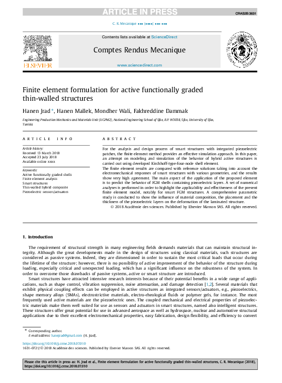 (PDF) Finite element formulation for active functionally graded thin ...