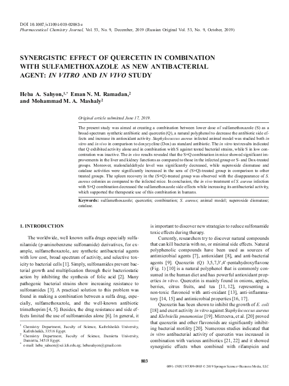 (PDF) Synergistic Effect of Quercetin in Combination with ...