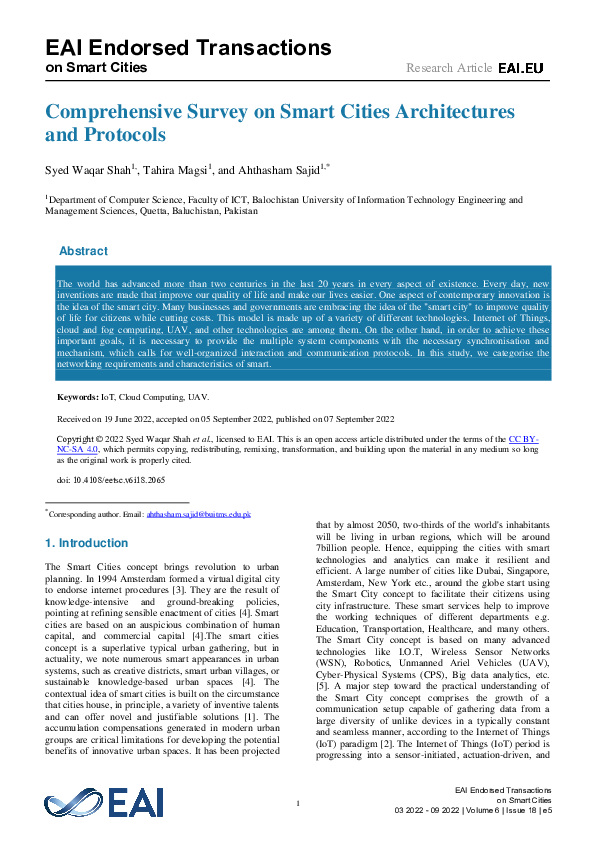 (PDF) Comprehensive Survey on Smart Cities Architectures and Protocols