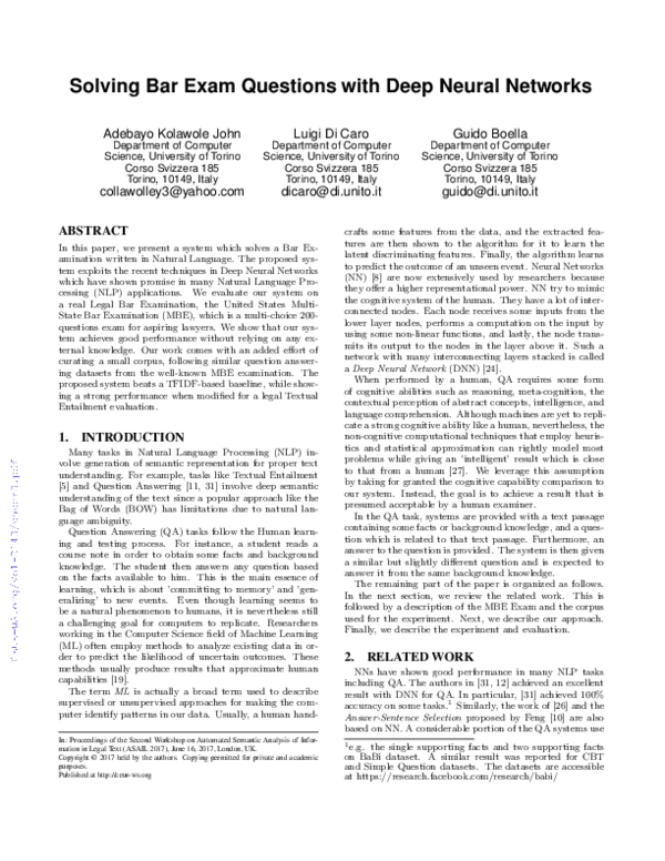 (PDF) Solving Bar Exam Questions with Deep Neural Networks