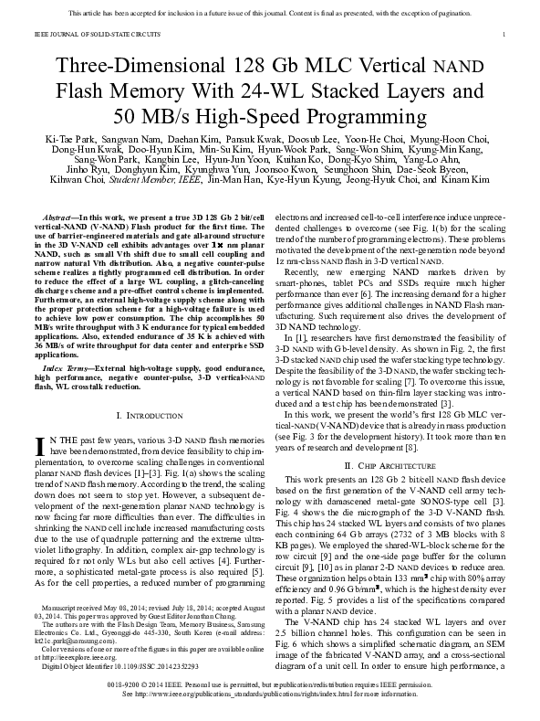 (PDF) Three-Dimensional 128 Gb MLC Vertical nand Flash Memory With 24 ...