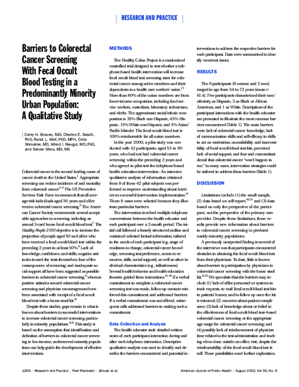 (PDF) Barriers to Colorectal Cancer Screening With Fecal Occult Blood ...