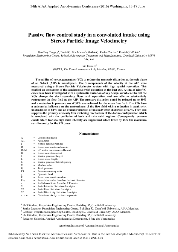 (PDF) Passive flow control study in a convoluted intake using Stereo ...