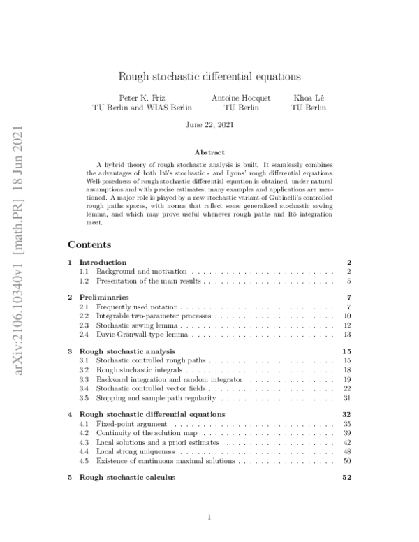 (PDF) Rough stochastic differential equations