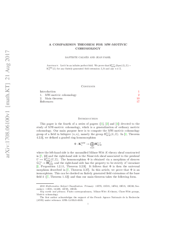 (PDF) A comparison theorem for MW-motivic cohomology