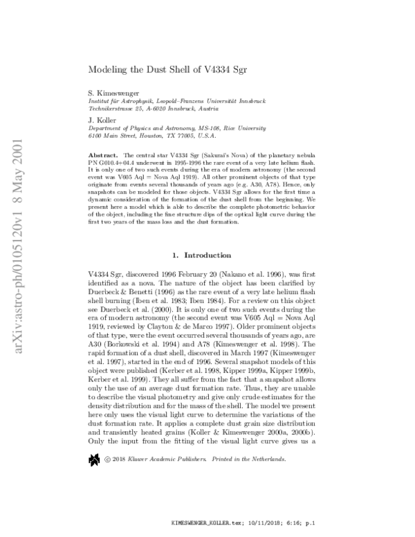(PDF) Modeling the Dust Shell of V4334 Sgr