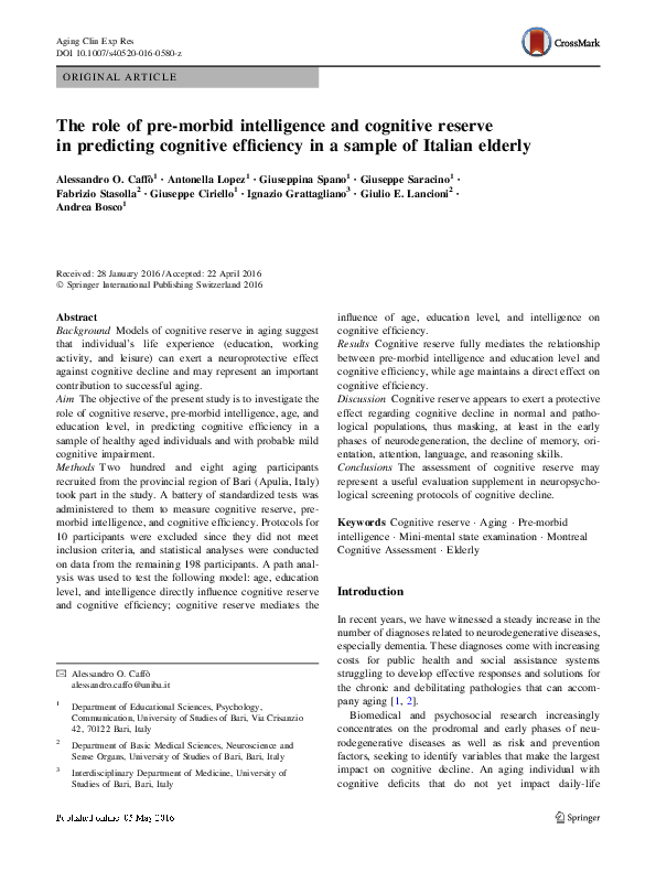 (PDF) The role of pre-morbid intelligence and cognitive reserve in ...