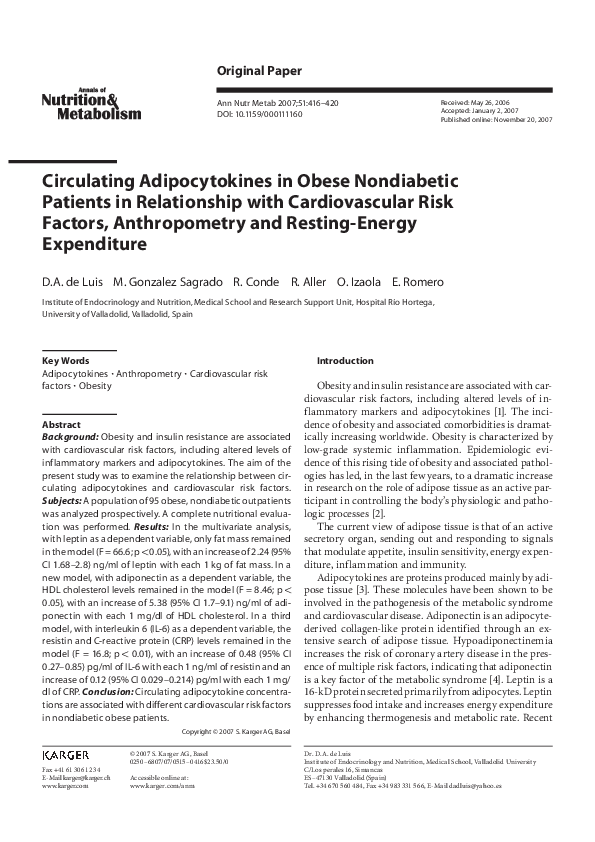 (PDF) Circulating Adipocytokines in Obese Nondiabetic Patients in ...