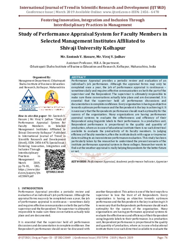 (PDF) Study of Performance Appraisal System for Faculty Members in ...