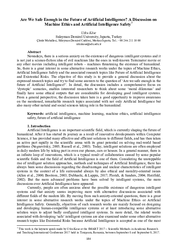 (PDF) Are We Safe Enough in the Future of Artificial Intelligence? A ...