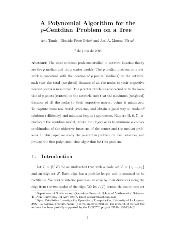 (PDF) A polynomial algorithm for thep-centdian problem on a tree