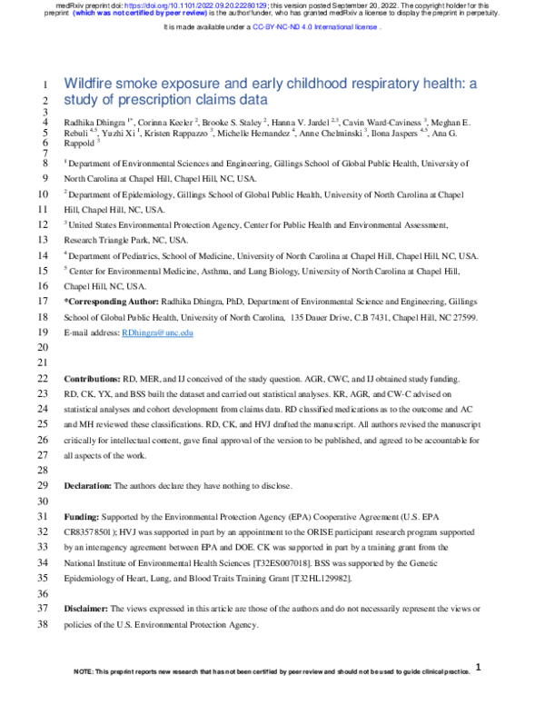 (PDF) Wildfire smoke exposure and early childhood respiratory health: a ...