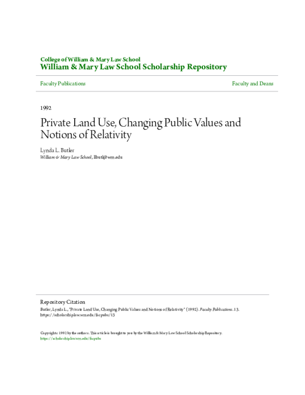 (PDF) Private Land Use, Changing Public Values and Notions of Relativity