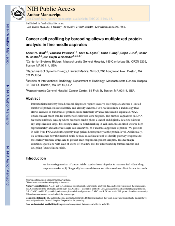 (PDF) Cancer Cell Profiling by Barcoding Allows Multiplexed Protein ...