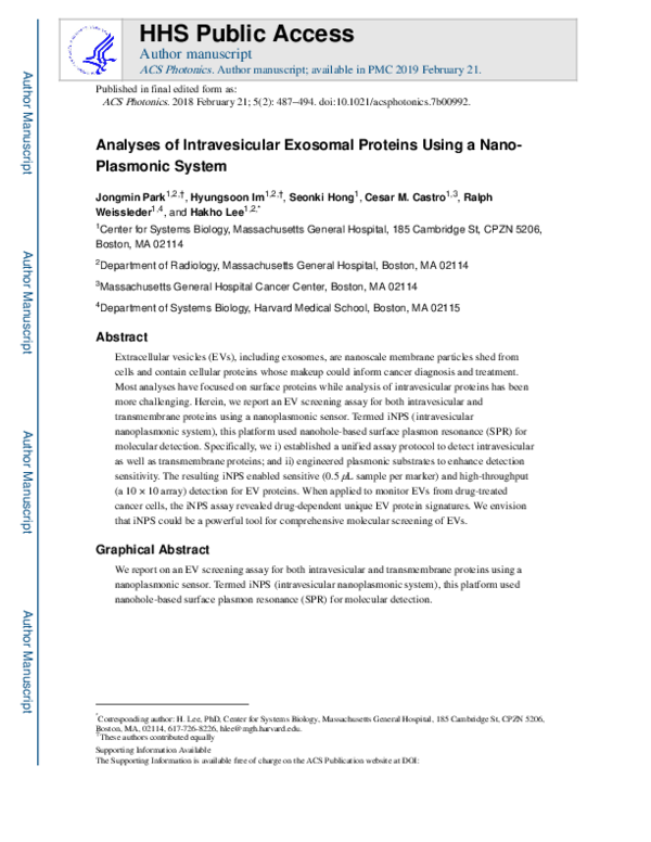 (PDF) Analyses of Intravesicular Exosomal Proteins Using a Nano ...