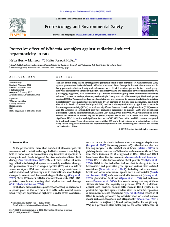 (PDF) Protective effect of Withania somnifera against radiation-induced ...