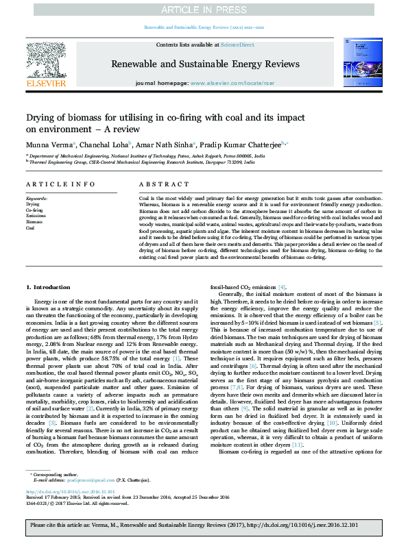 (PDF) Drying of biomass for utilising in co-firing with coal and its ...