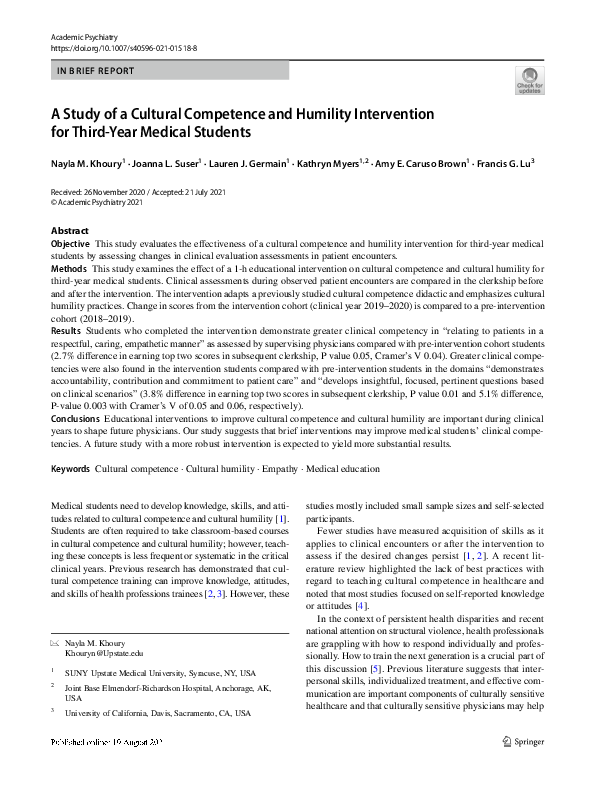 (PDF) A Study of a Cultural Competence and Humility Intervention for ...