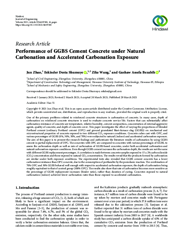 (PDF) Performance of GGBS Cement Concrete under Natural Carbonation and ...