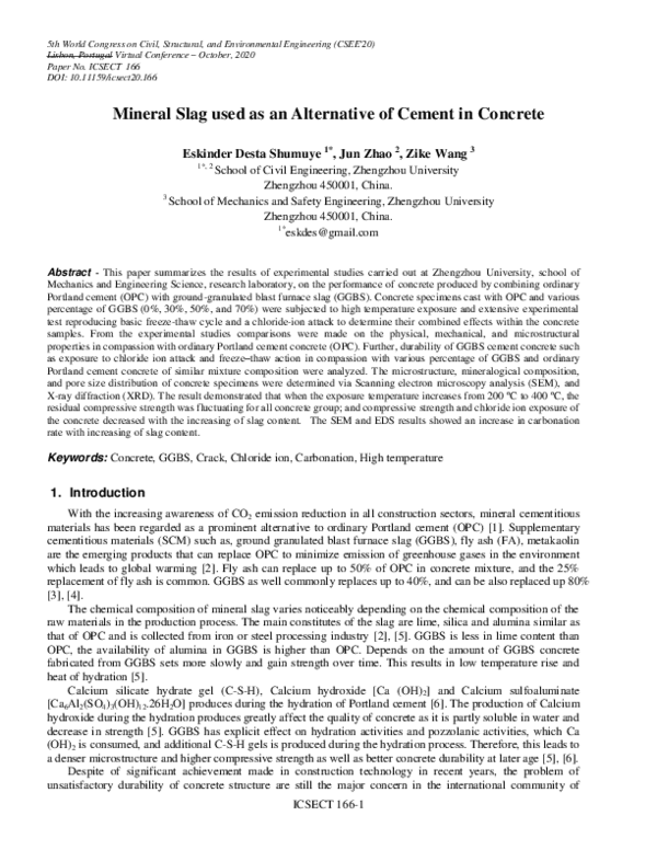(PDF) Mineral Slag used as an Alternative of Cement in Concrete