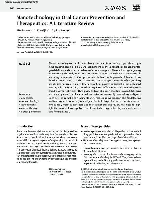 (PDF) Nanotechnology in Oral Cancer Prevention and Therapeutics: A ...