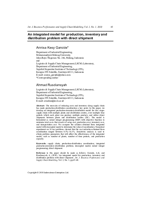 (PDF) An integrated model for production, inventory and distribution ...