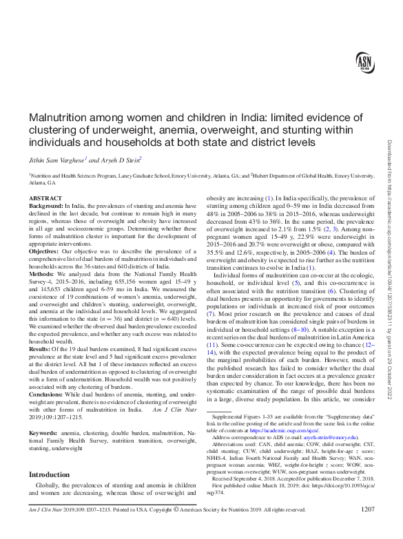(PDF) Malnutrition among women and children in India: limited evidence ...