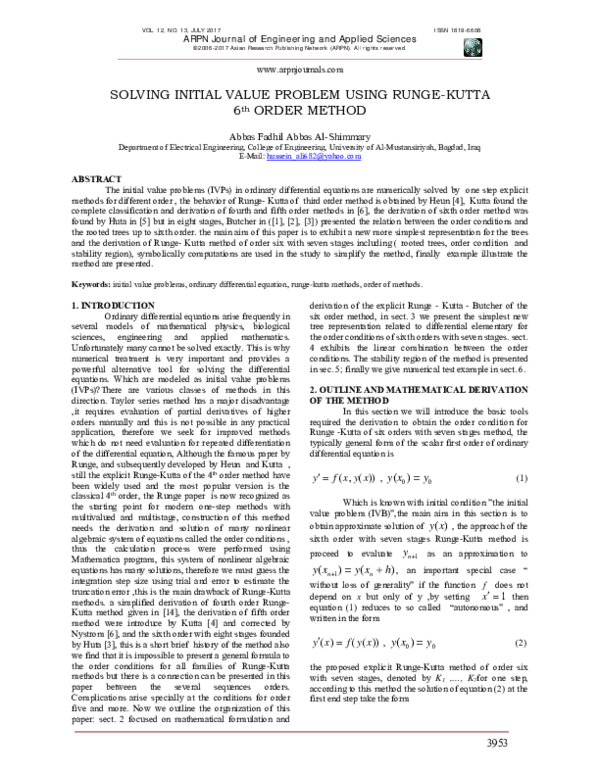 (PDF) SOLVING INITIAL VALUE PROBLEM USING RUNGE-KUTTA 6 th ORDER METHOD ...