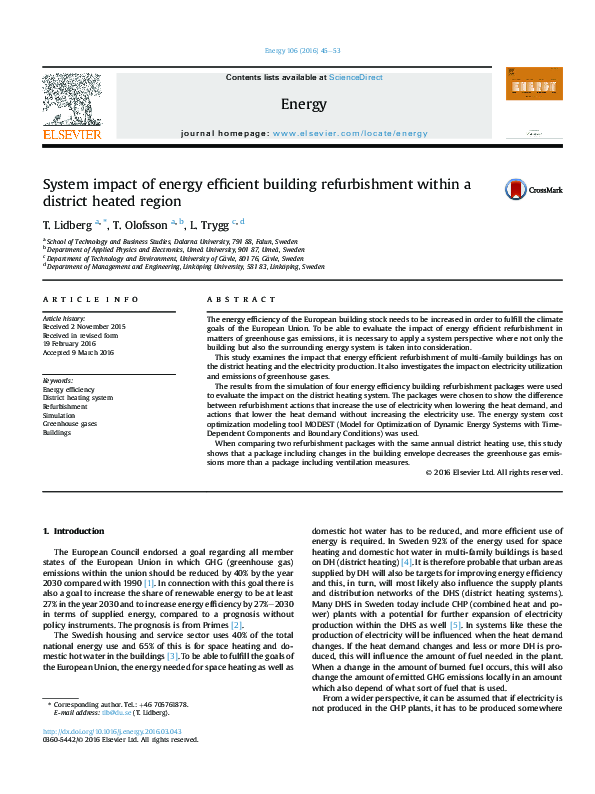 (PDF) System impact of energy efficient building refurbishment within a ...
