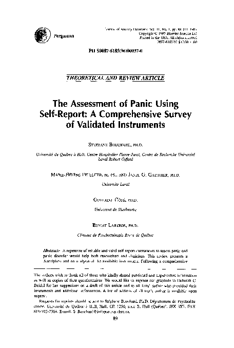 (PDF) The assessment of panic using self-report: A comprehensive survey ...