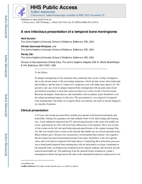 (PDF) A rare infectious presentation of a temporal bone meningioma